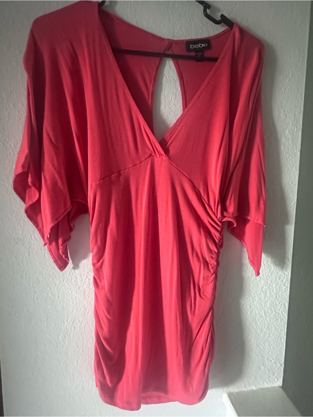 bebe Coral Pink Dolman Sleeve V-Neck Tunic